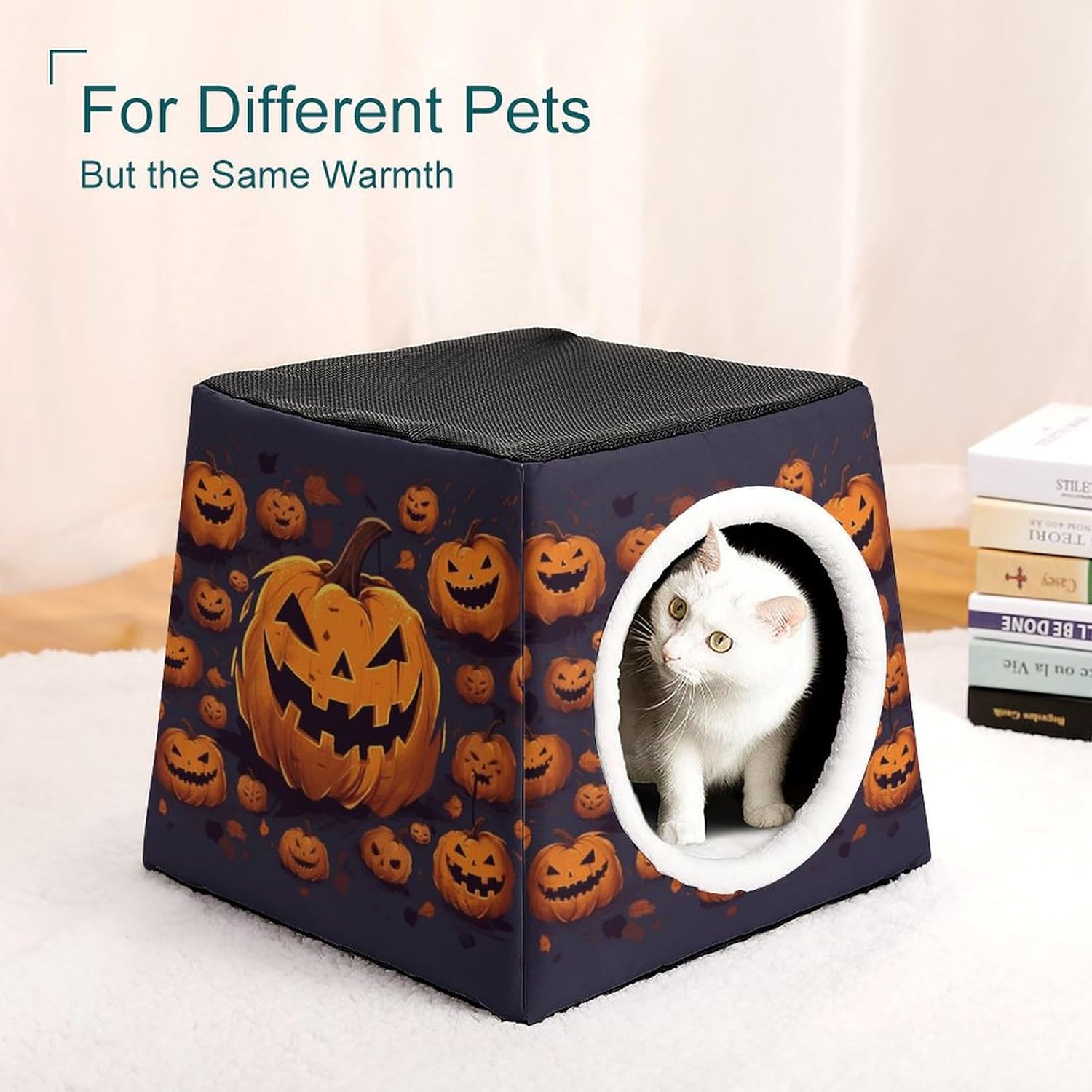 Pet Sleeping Nest Bed, Halloween Pumpkin Printed Dog House Cat Nest, Winter Pet House are Suitable for Most Cats, Dogs, and Other Small Pets
