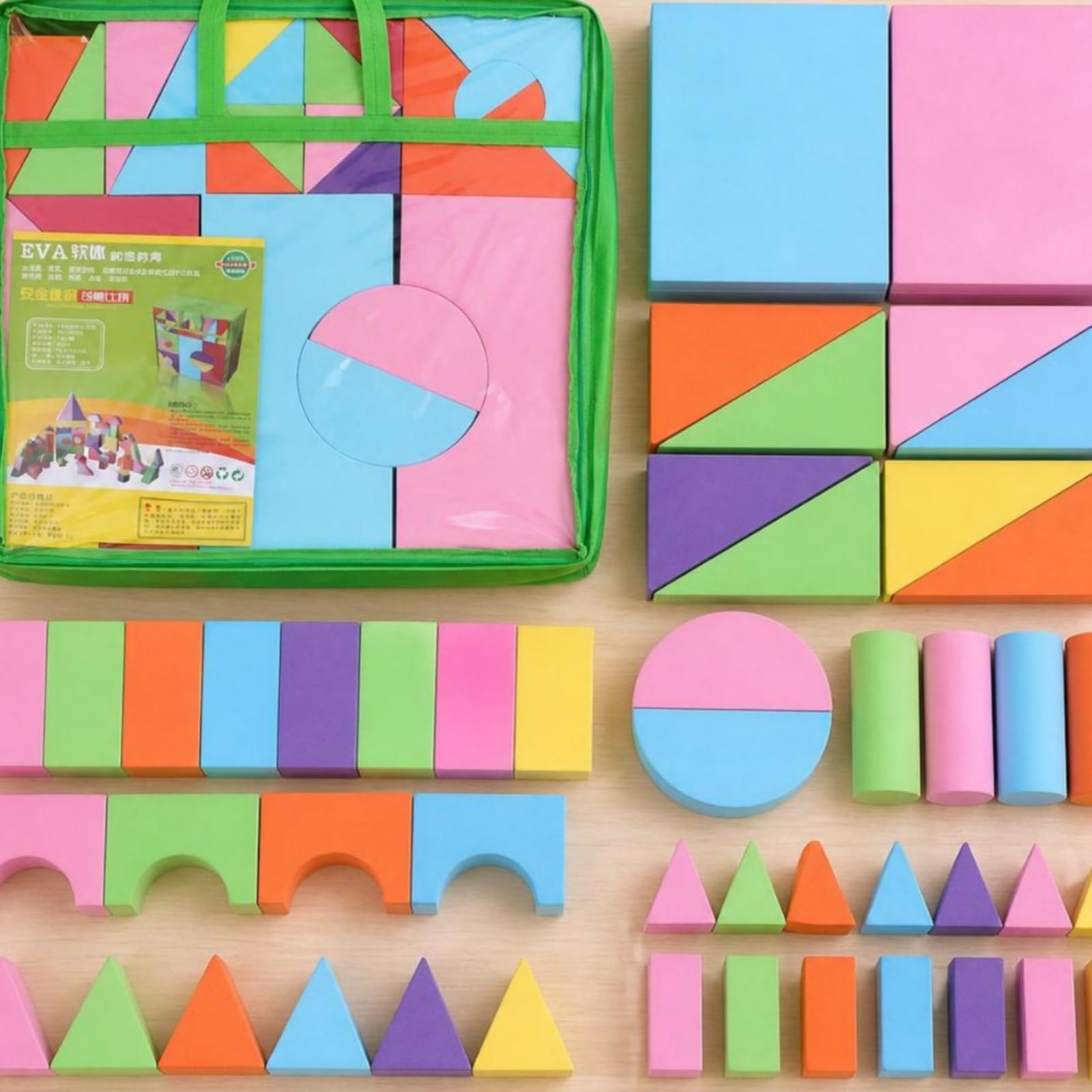 57 Pezzi Mattoncini in Schiuma Grande | Blocchi in Schiuma EVA, Educativi, Kit di Costruzione, per Asilo Nido, Scuola infanzia, Ludoteca, Bambini