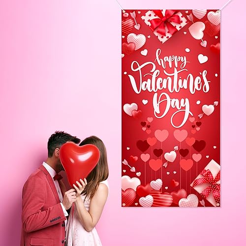 Miniatura 4 de Arosche Cubierta grande para puerta del día de San Valentín de 6 x 2.9 pies, decoración romántica de corazones románticos, fondo colgante para