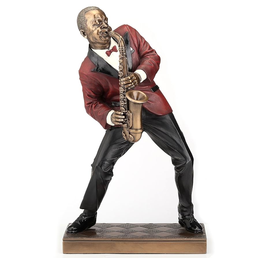 金属製楽器演奏者の彫刻 高さ約22cm Amazon.co.jp: ブロンズジャズ男性アルトサックス奏者彫刻