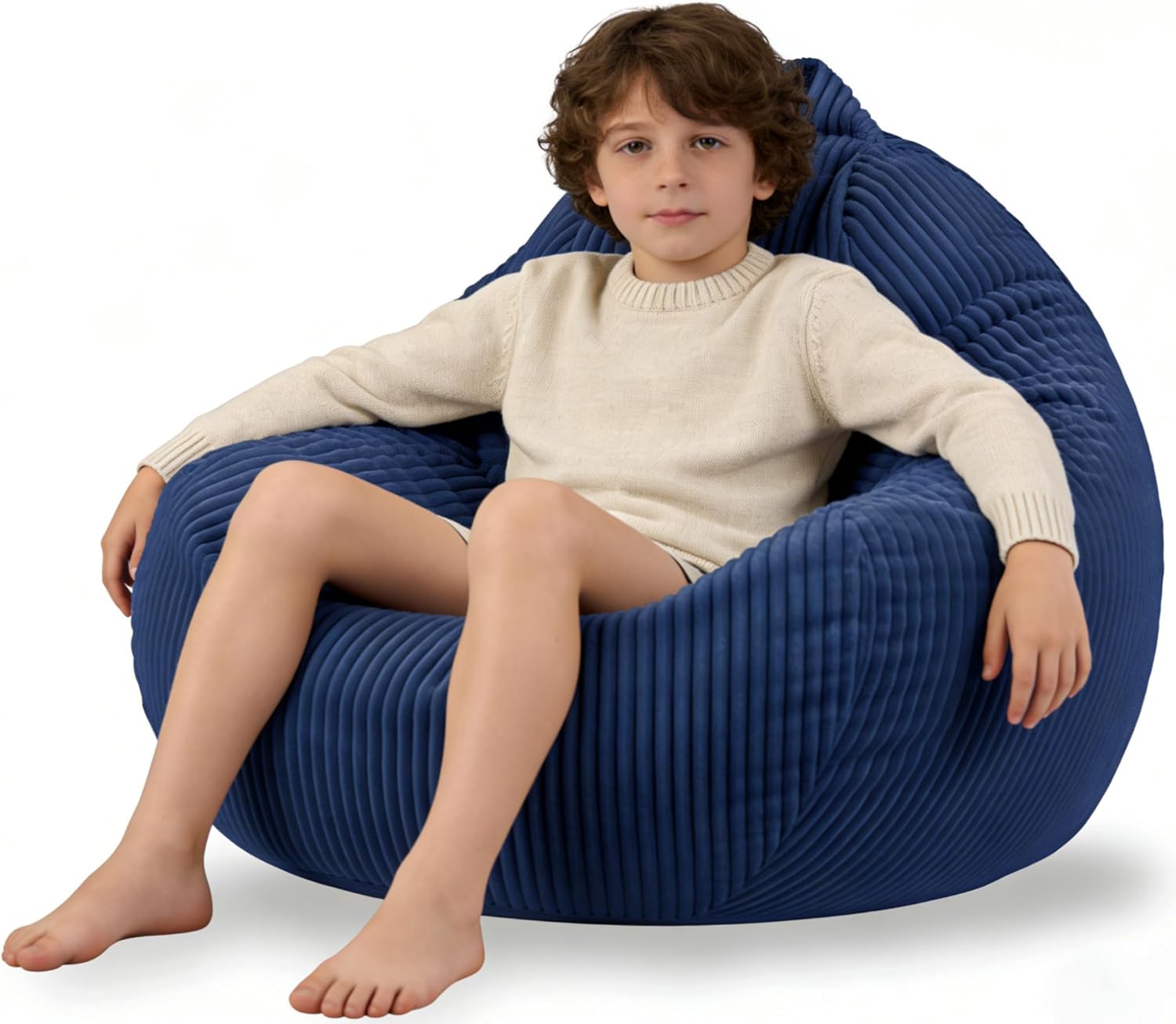 ENBAOHUI Bean Bag Chairs with Memory Foam Chairs for Kids Teens Toddler Faux Fur Sofa Chair with Handle Navy Blue
