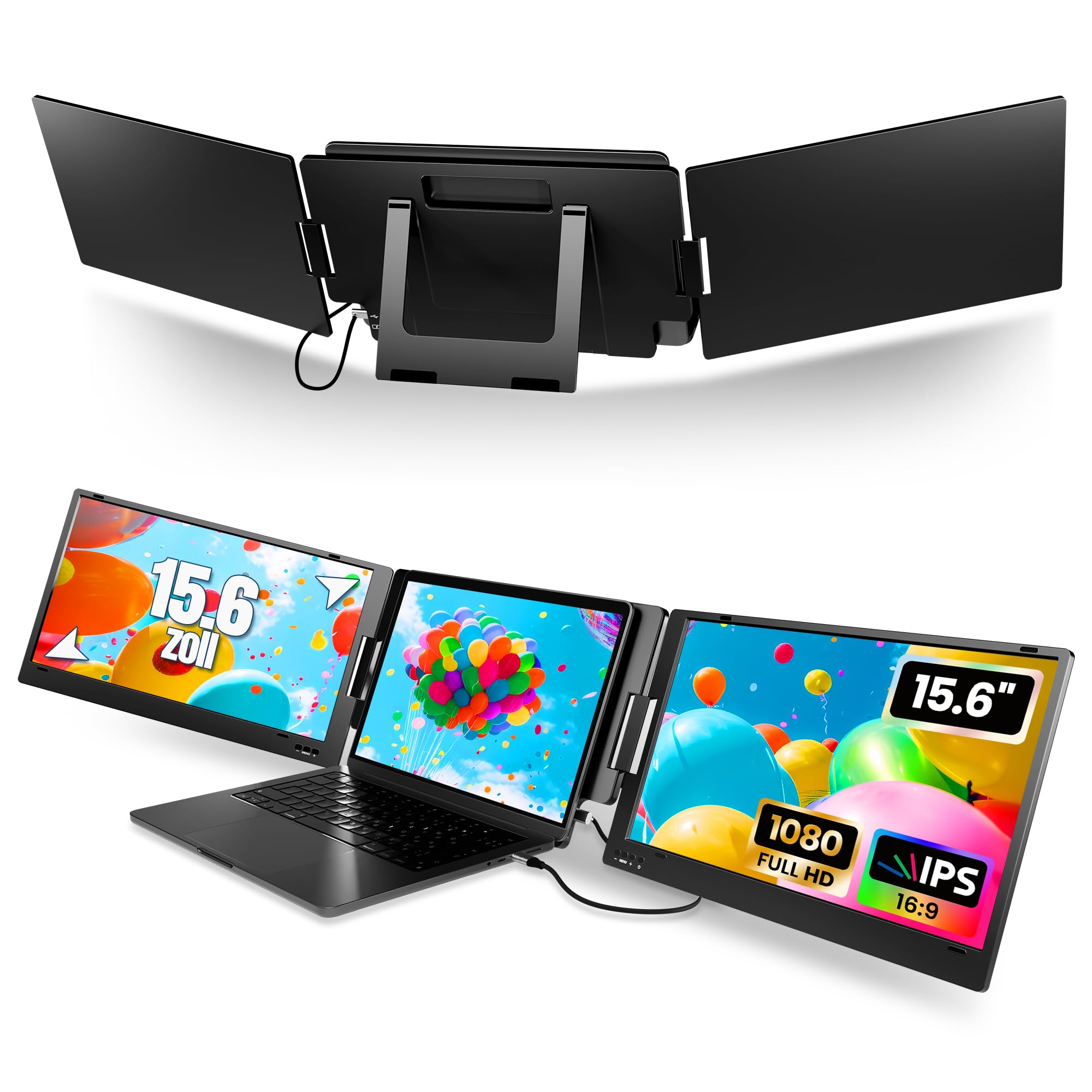 KPKUE 15.6’’ Laptop Bildschirm Erweiterung, FHD USB-C Laptop Erweiterung 2 Monitore Fit für 11’’-16’’ Laptops, Nur für Windows, Plug and Play, Keine Treiber Erforderlich, 1 Handtasche