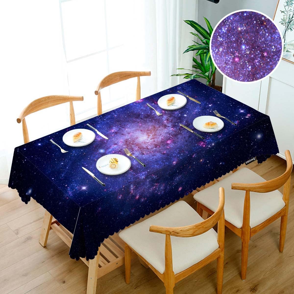 Swono Galaxy Space Tablecloth Blue Galaxy Constellation Universe Space Decorative Table Cover for Kitchen, Party Banquet and Holiday Tablecloth, 52x70 Inch(4-6 Seats)