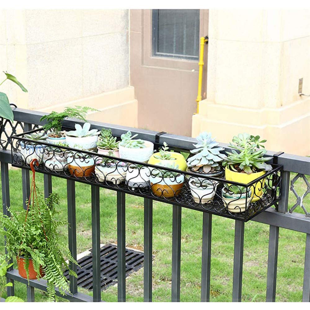 EuropeanStyle Stojak na kwiaty z kutego żelaza, trwały wiszący stojak na rośliny na balkon i wystrój ogrodu, 100 x 20 x 12 cm, idealny dla miłośników roślin