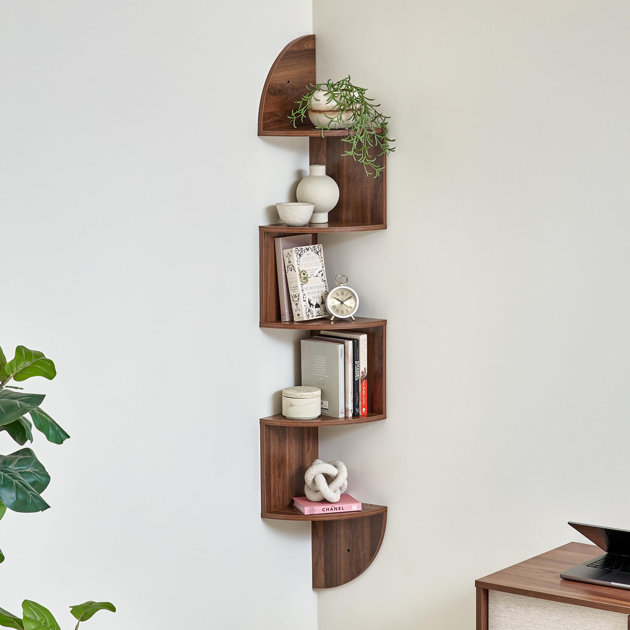 Home Centre | Kate 5-Tier Wall Shelf | Engineered Wood, for Home Decor | Brown-image-18