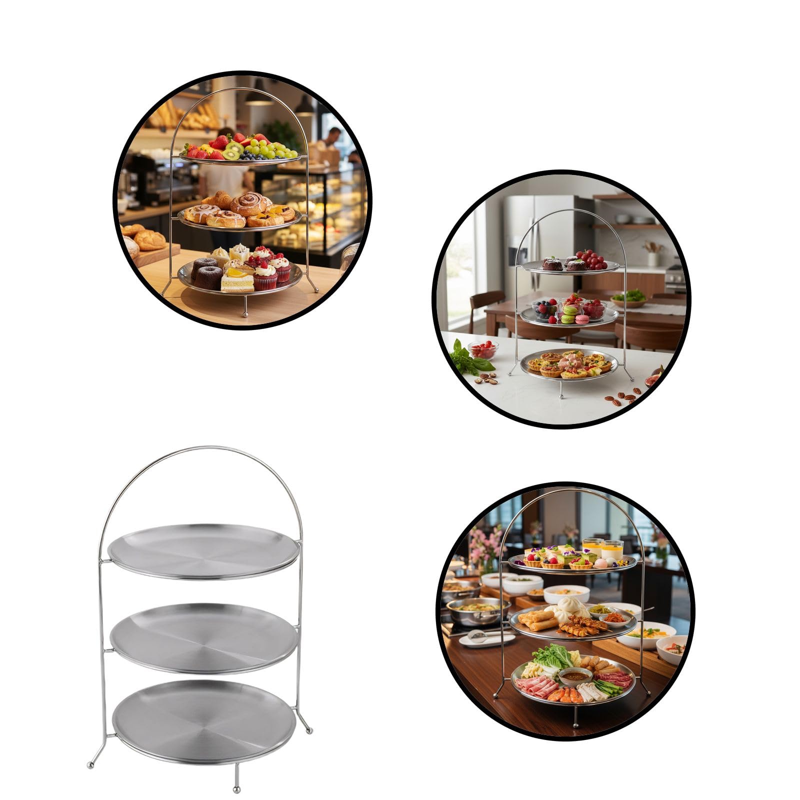 Vassoi per Alimenti, Elegante Vassoio in Acciaio Inossidabile a 3 Livelli Buffet, pentola Calda, Esposizione di Dessert, Supporto da Portata, Articoli Feste, Catering, Matrimoni, i