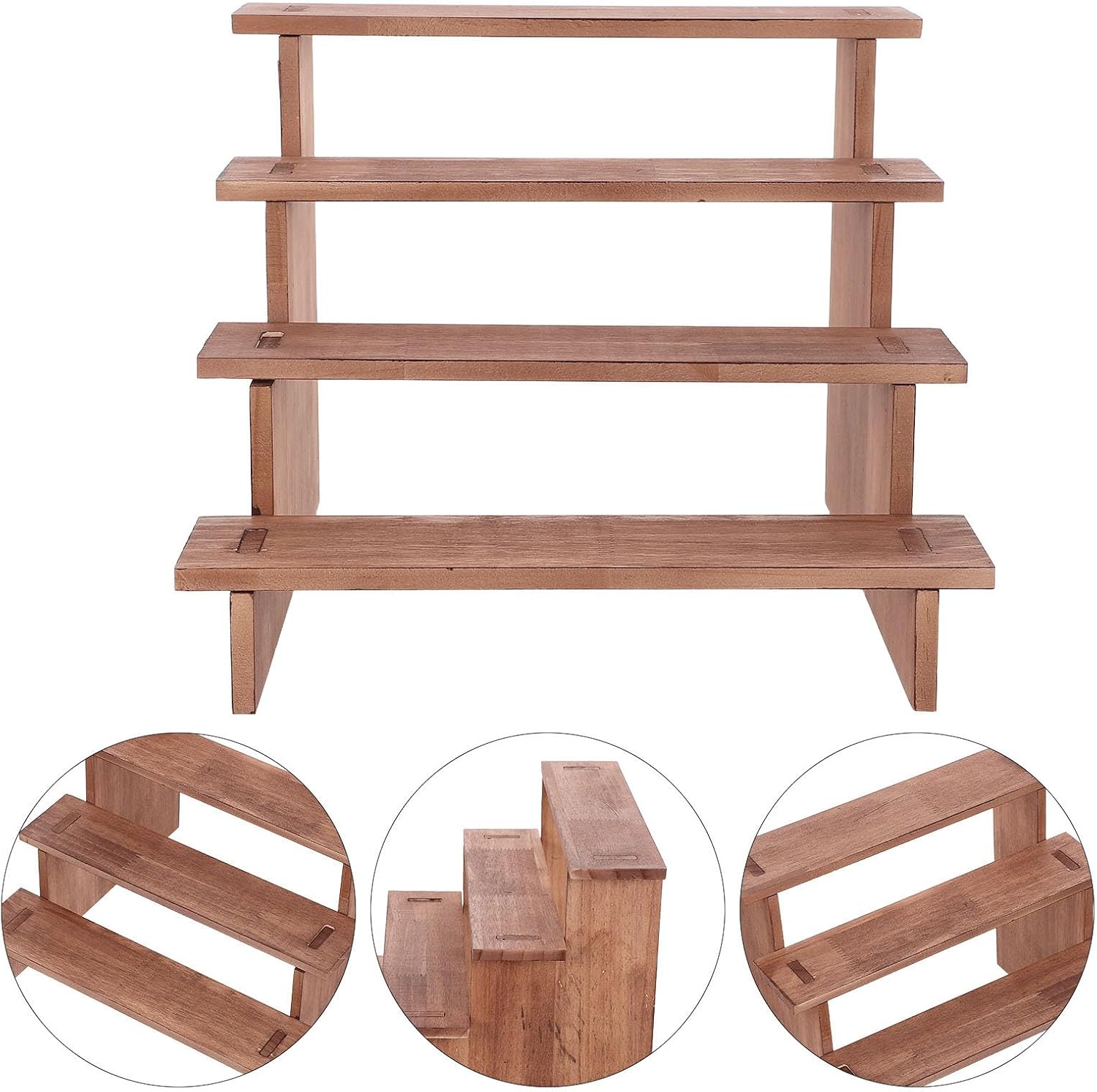 Tier Wooden Display Riser Stand for Tabletop Organization | Thick Base with Reinforced Pillars Staggered Modular Heights Minimalist Scandinavian Styling for Boutique Settings