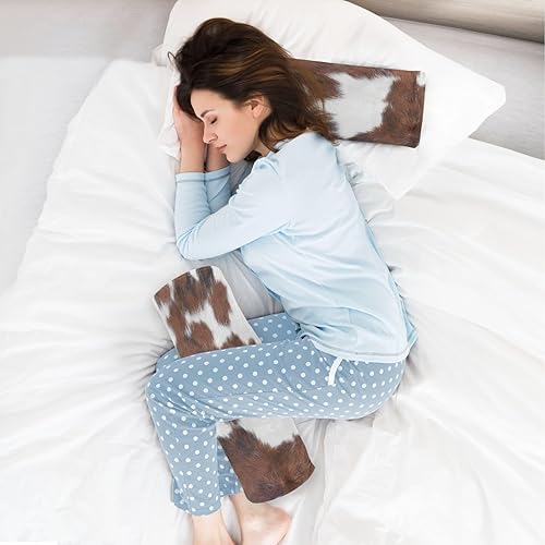 Miniatura 6 de xigua Almohada enrollable de cuello de vaca con estampado blanco y marrón para alivio del cuello con funda extraíble lavable, cojín de cilindro