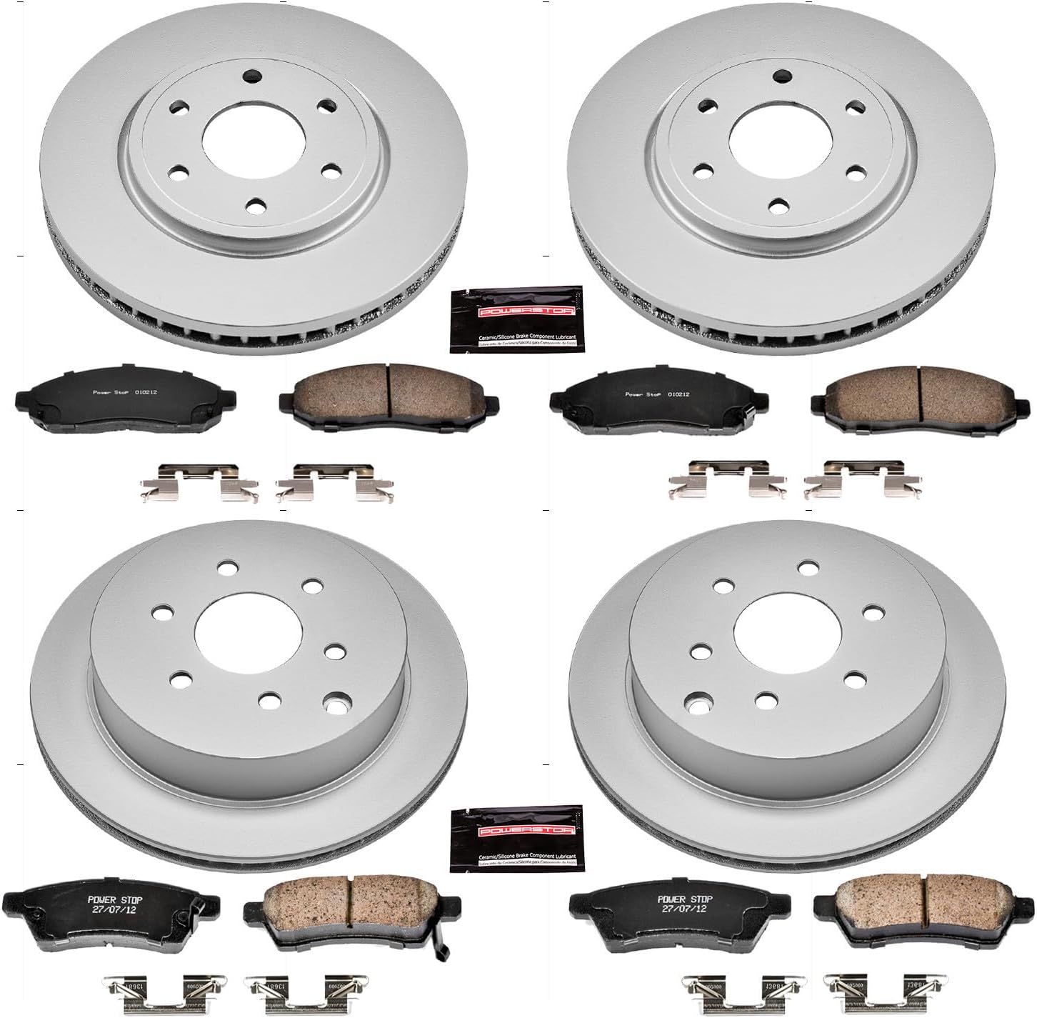 PowerStop Front and Rear Brake Kit For Nissan Frontier 2005-15 | Suzuki Equator 2009-12 - Fully-Coated Disc Rotors with Z17 Ceramic Brake Pads Replacement, CRK4063