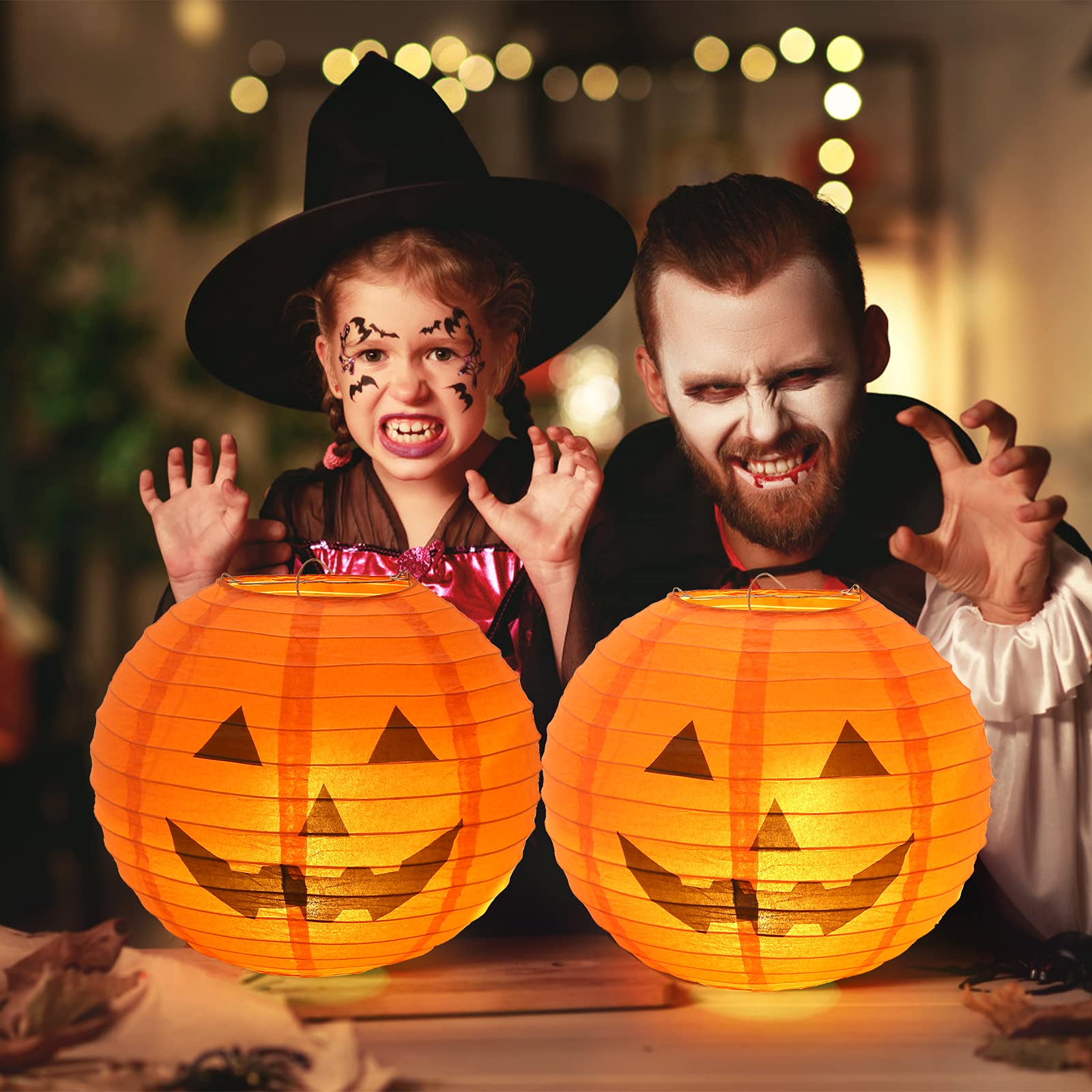 Kesote 12 Inch Jack-O'-Lantern Paper Lanterns - Pumpkin Lanterns for Halloween Party Decor - Pack of 8, Orange, 12 Inches - Image 4