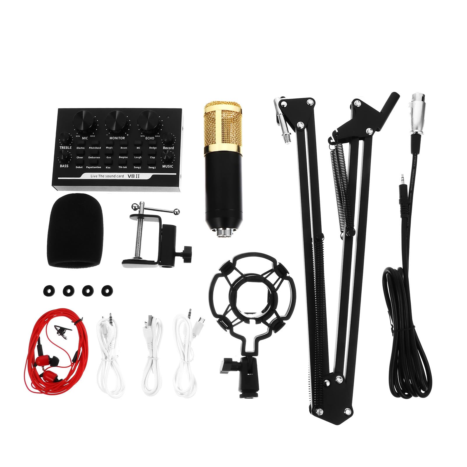 Cabilock 11 Pezzi Kit Microfono Scheda Audio, Nero, Metallo e Plastica, Batteria 1765 Mah, per Webcast e Game Voice, Facile da Installare, Braccio a Sbalzo