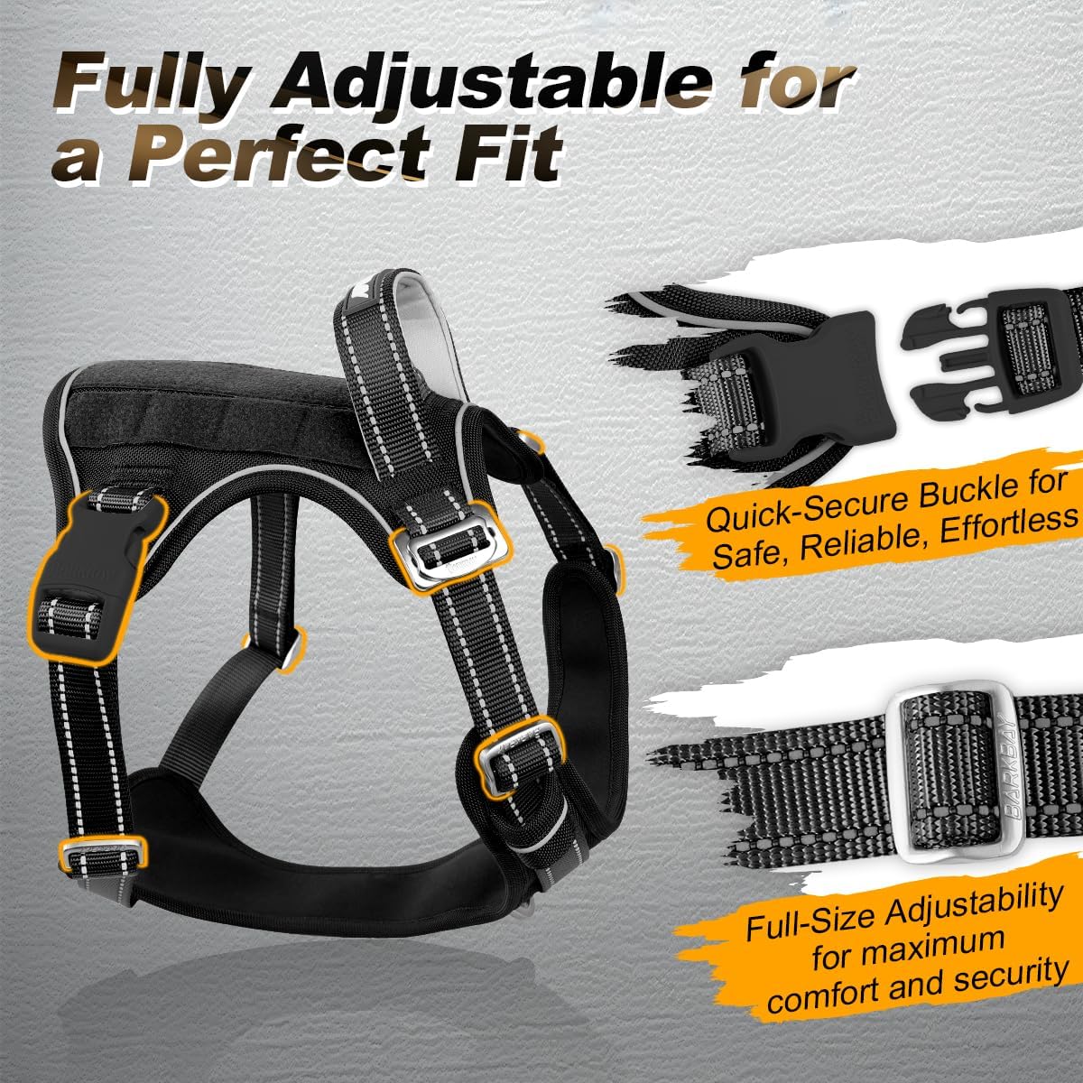 BARKBAY Service Dog Vest Tactical Dog Harness Medium Large Sized Dog No Pull Adjustable Dog Harness Reflective K9 Working Training Easy Control Military Molle System(Black,M)