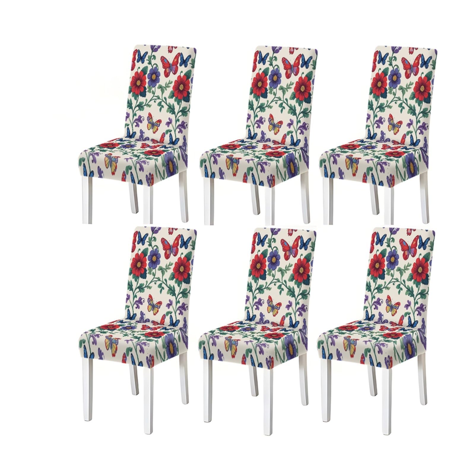 BOSUYBN Butterfly Floral Pattern Print Dining Chair Covers Set Of 2/4/6, Colorful Stretch Slipcovers For Kitchen Dining Room Furniture Protectors for Home Dining Room(4PCSChair cover)