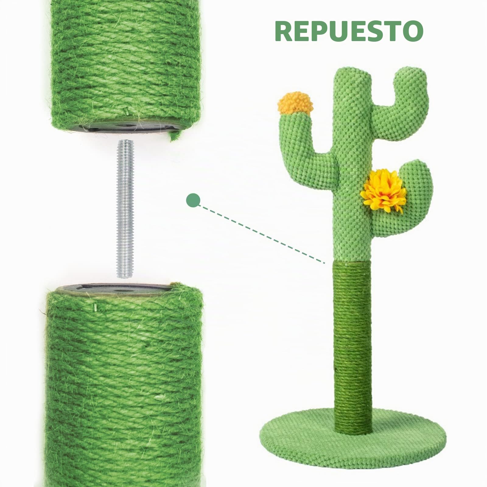 2 Piezas Poste De Repuesto Para Rascadores Para Varios Rascador Para Gato De Sisal, Auténtico Sisal Con Interior Hilo De Varias Longitudes Accesorios Diámetro 7 Longitud 30cm verde
