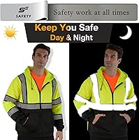 Vista 47 de sesafety Sudadera de seguridad de alta visibilidad para hombre, sudadera con capucha reflectante con cremallera clase 3, sudadera con capucha