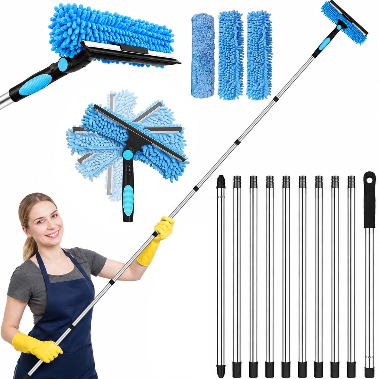 Set lavavetri professionale, 4 m, 2 in 1, senza conduttori, per