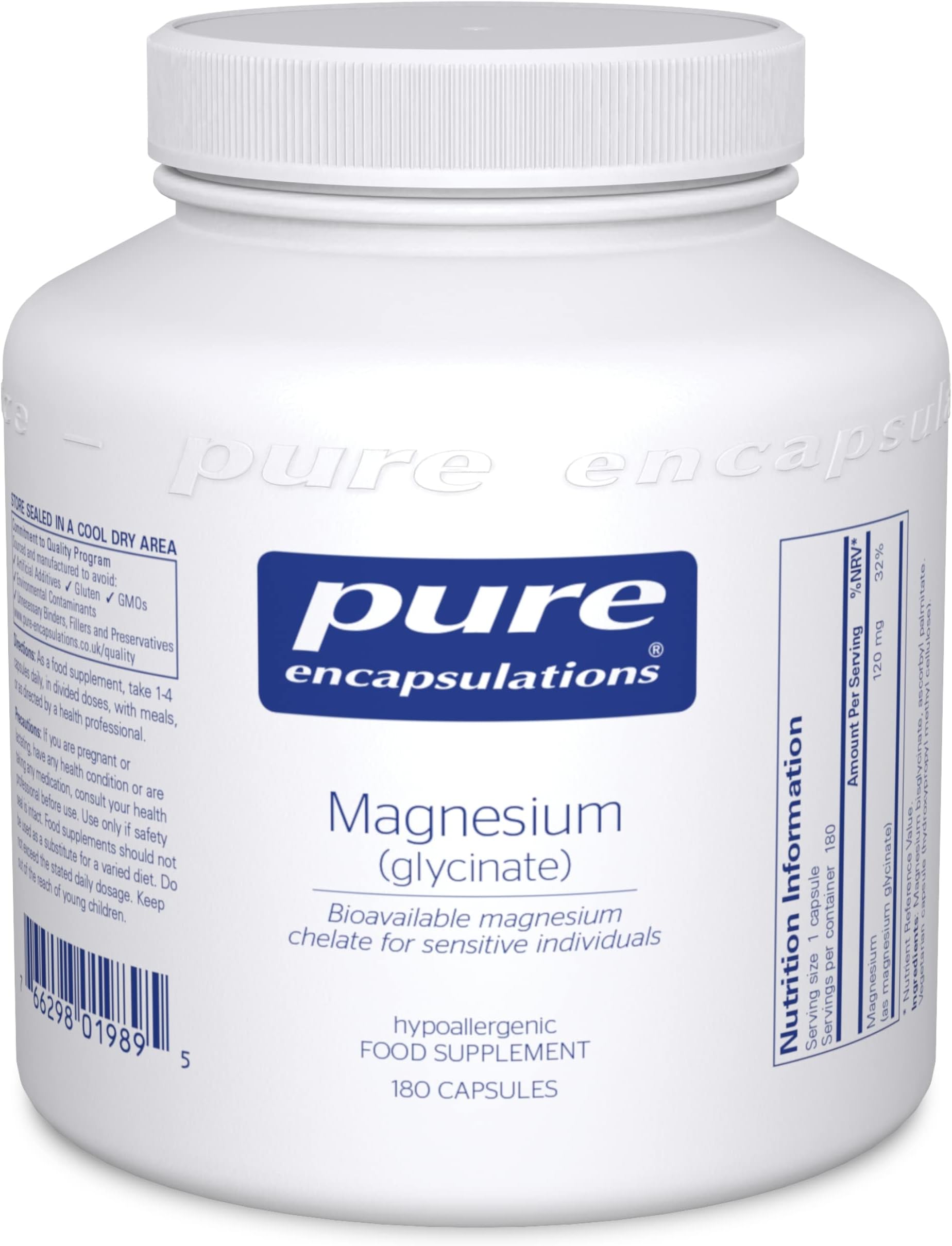 Magnesium Glycinate 120mg - Bioavailable Magnesium Chelate Tiredness and Fatigue Supplement - 180 Capsules