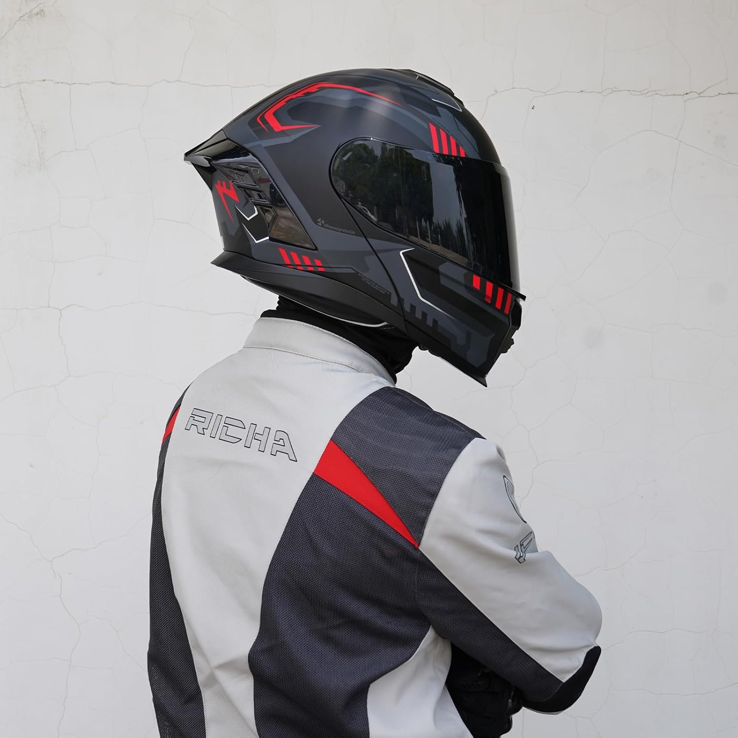 Motorcycle Helmet,Motorcycle Dual Visor Flip up Modular Full Face Helmet JR-815,DOT Approved Motorbike Helmet with 2 Visors for Adults Men Women(M,Matte Red Evolve)