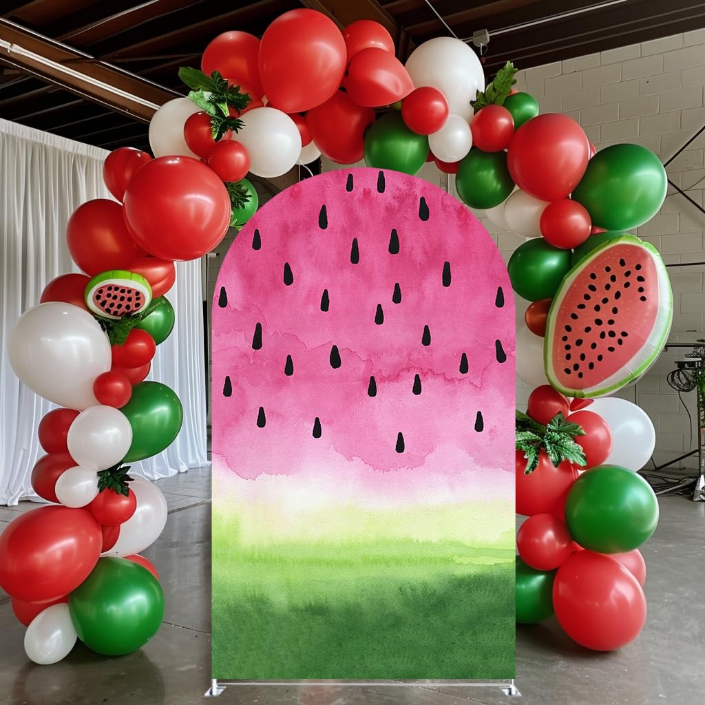 Haploquest Double-Sided Elastic Watermelon Arch Backdrop Cover Perfect for Summer Fruit Theme Kids Birthday Garden Tropical Party Decoration Stand Not