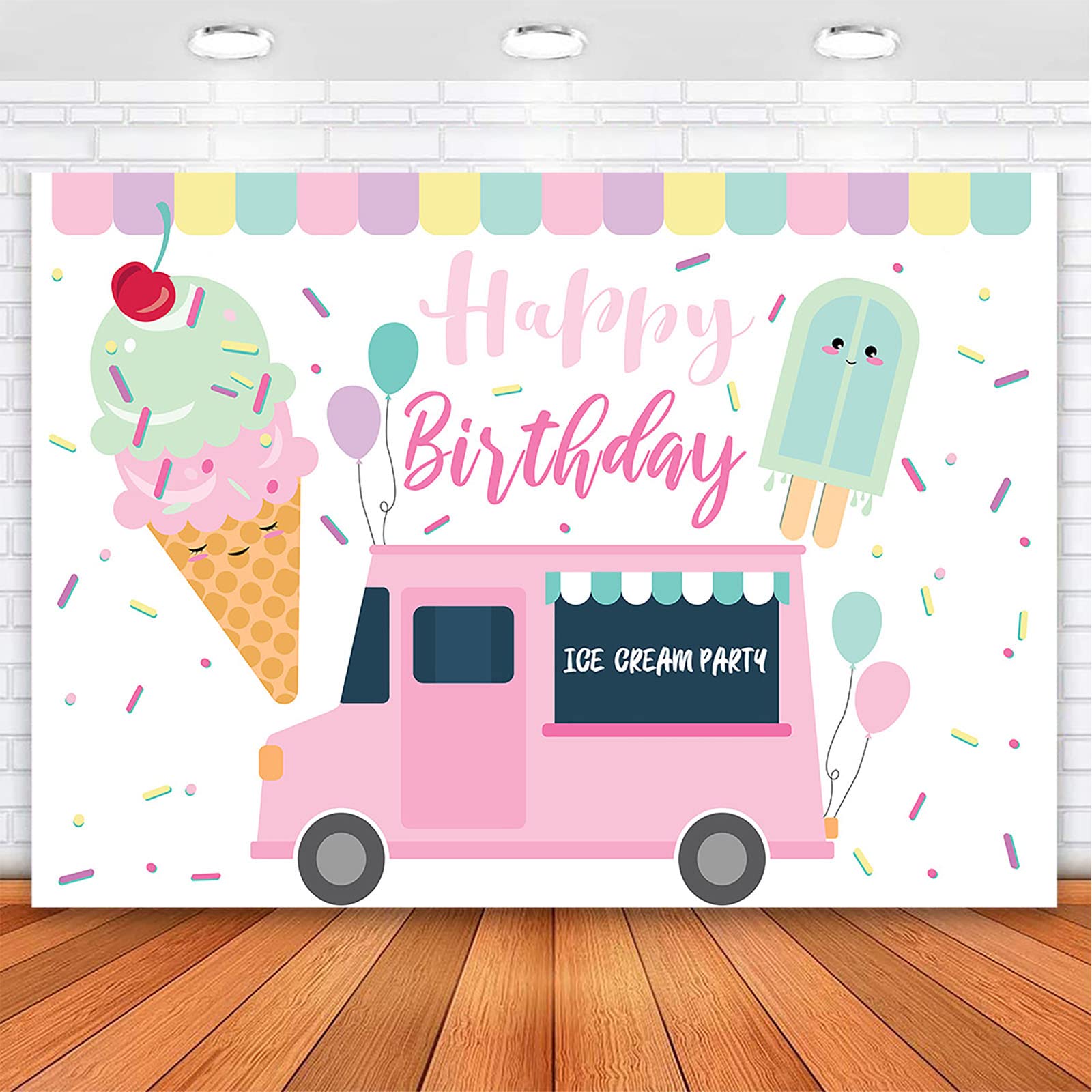 Avezano Ice Cream Party Backdrop Ice Cream Truck Birthday Party Bckground Sprinkles Ice Cream Shop Birthday Party Decorations 7x5ft