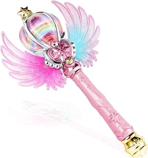 Light Up Snowflake Wand with Spinning LEDs and Sound Magic Princess Toys for Kids Girls Birthday Cosplay Party Favors, Pink