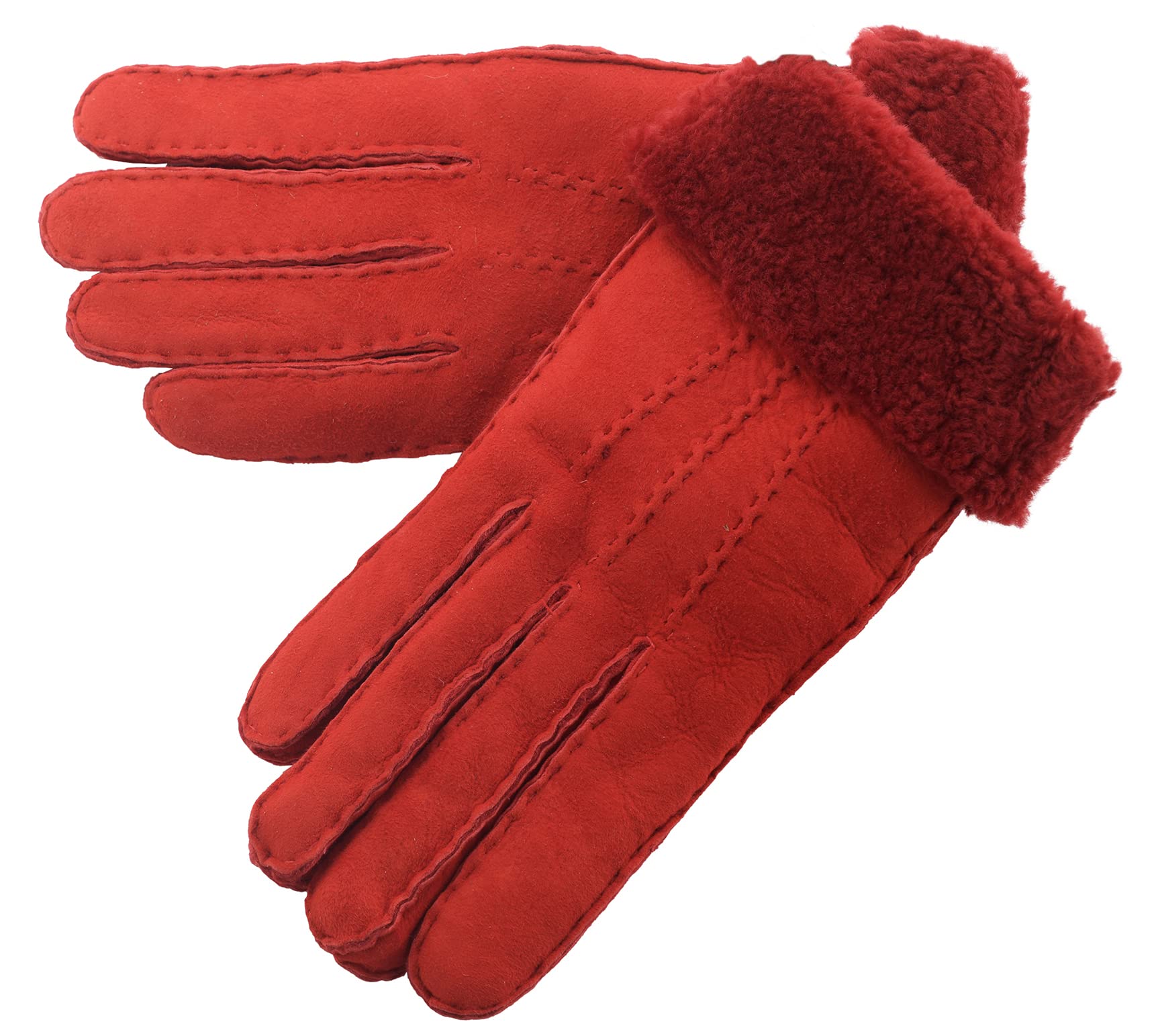 Lambland Women's Premium Lambskin Hand Sewn Cold Weather Winter Gloves (Red, M (7"))