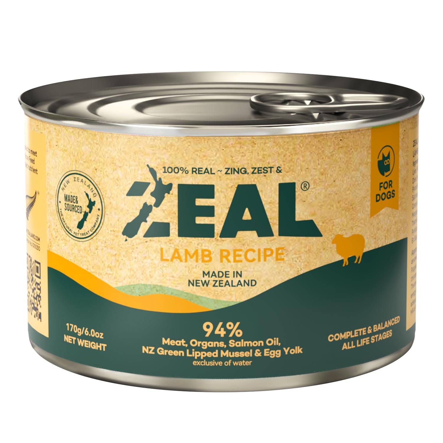 ZEAL New Zealand Canned Wet Dog Food – High Protein, Pure Nutrition, Grain-Free with Superfoods (Lamb, 6oz Can, 12-Pack Tray)