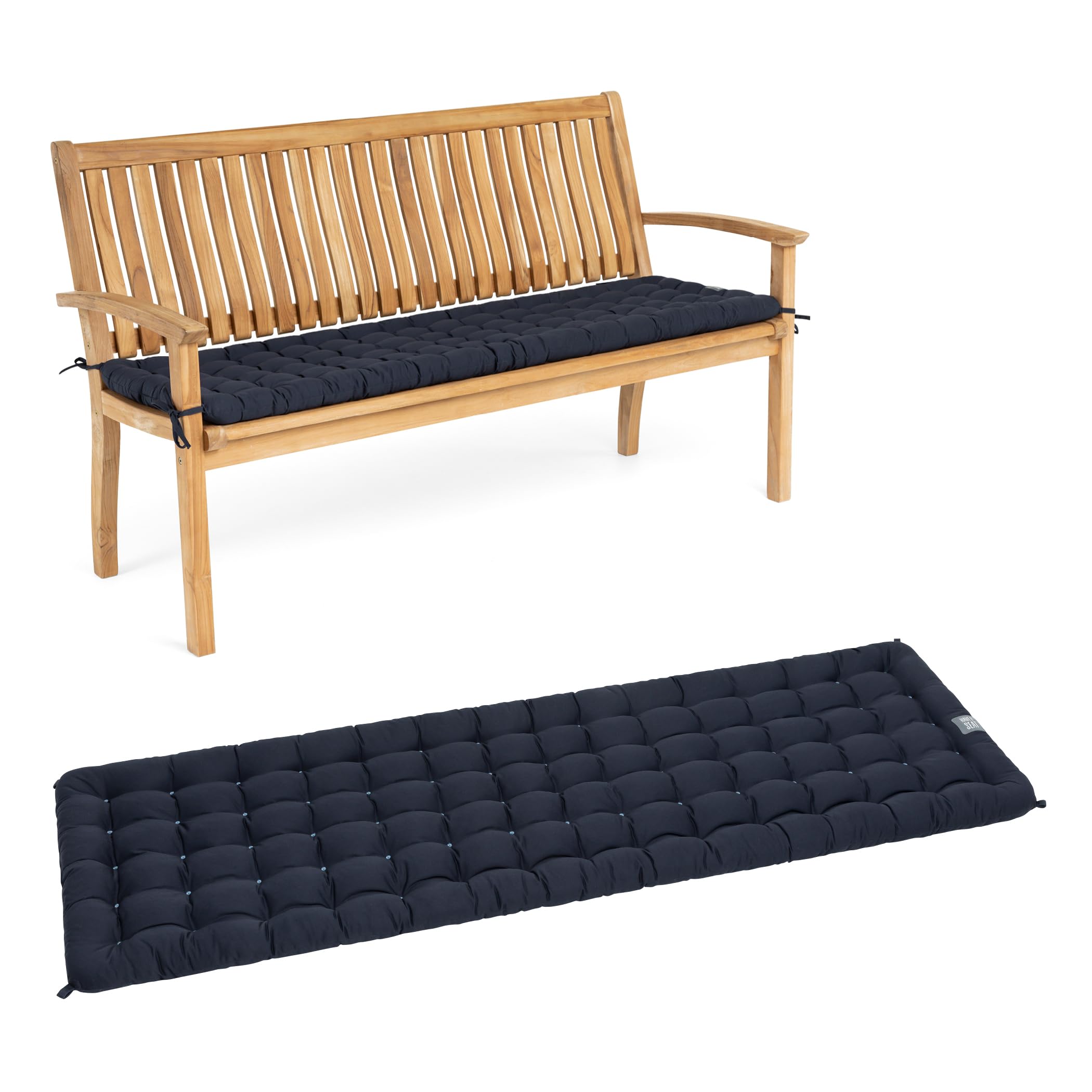 HAVE A SEAT Living - Gartenbank Auflage 150 cm - Bequeme Bankauflage Outdoor, 7 cm Dick - Waschbar bis 95°C, Orthopädisch, Wetterfest - Made in Germany (150x48 cm, Marine-Blau)