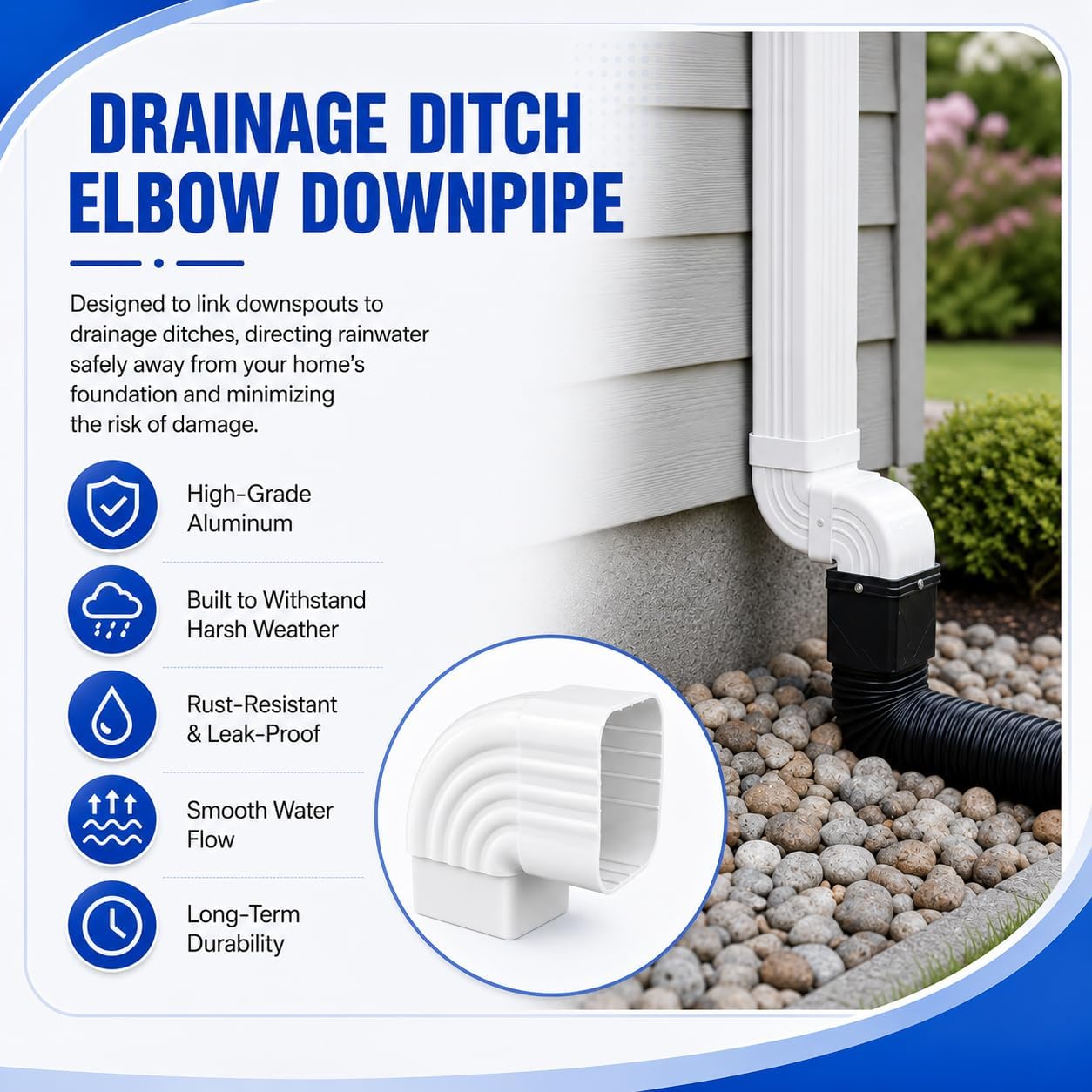Elbow Gutter Downspout 3x4 90 Degree Gutter Elbow Aluminum Downspout Elbow（1Pcs White） Connector roof Gutter rainwater Drainage 90 ° Gutter downspout