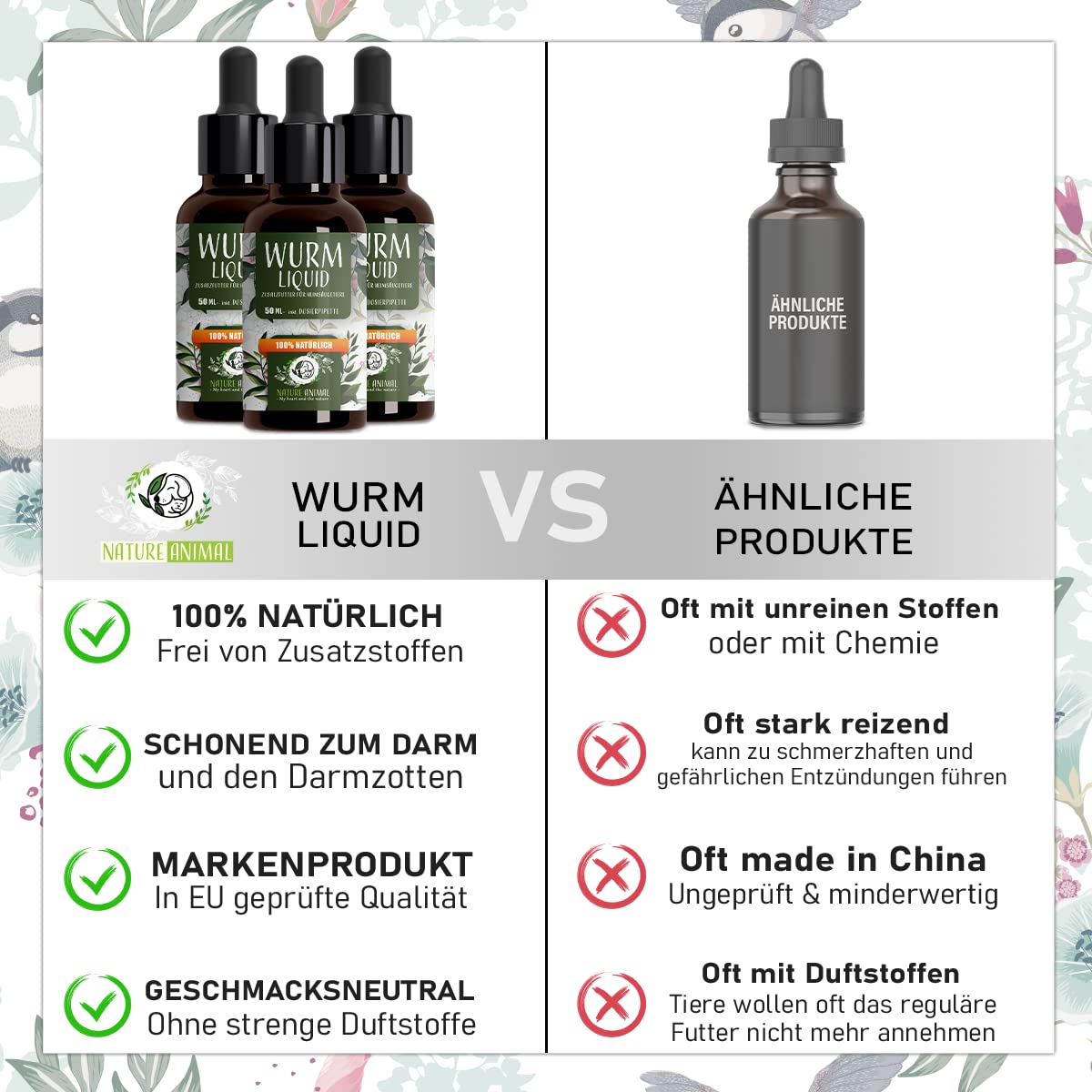 Nature Animal® Vermifuge liquide pour chien et chat – La façon naturelle de déparasiter – Traitement liquide hautement dosé, huile végétalienne de haute qualité – Pour l'amour de votre ami à quatre