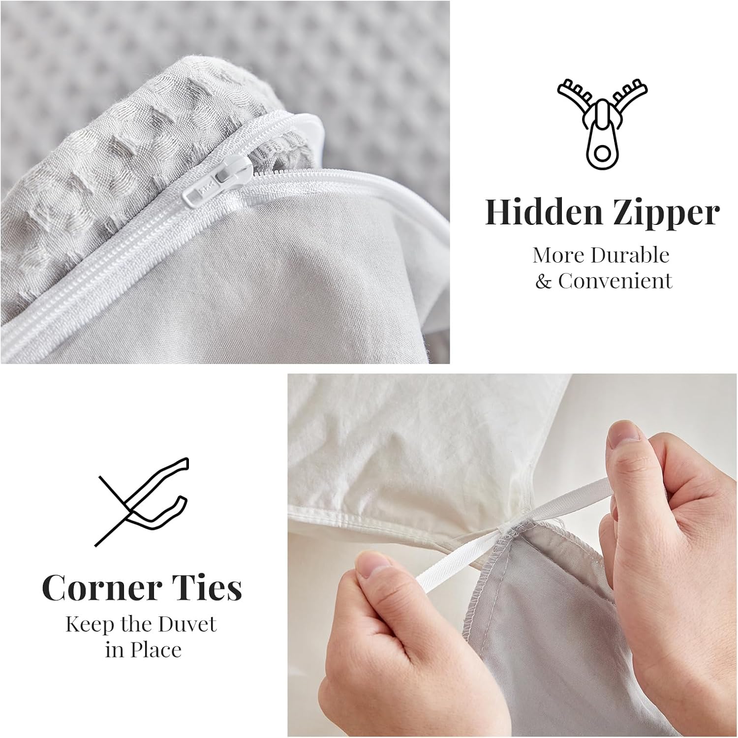 WARMDERN Waffle Weave King Size Duvet Cover, Light Grey Microfiber Duvet Cover Set, Soft and Breathable Comforter Cover, Textured 3 Pieces Bedding Set for All Season(Light Grey,King) - Image 5