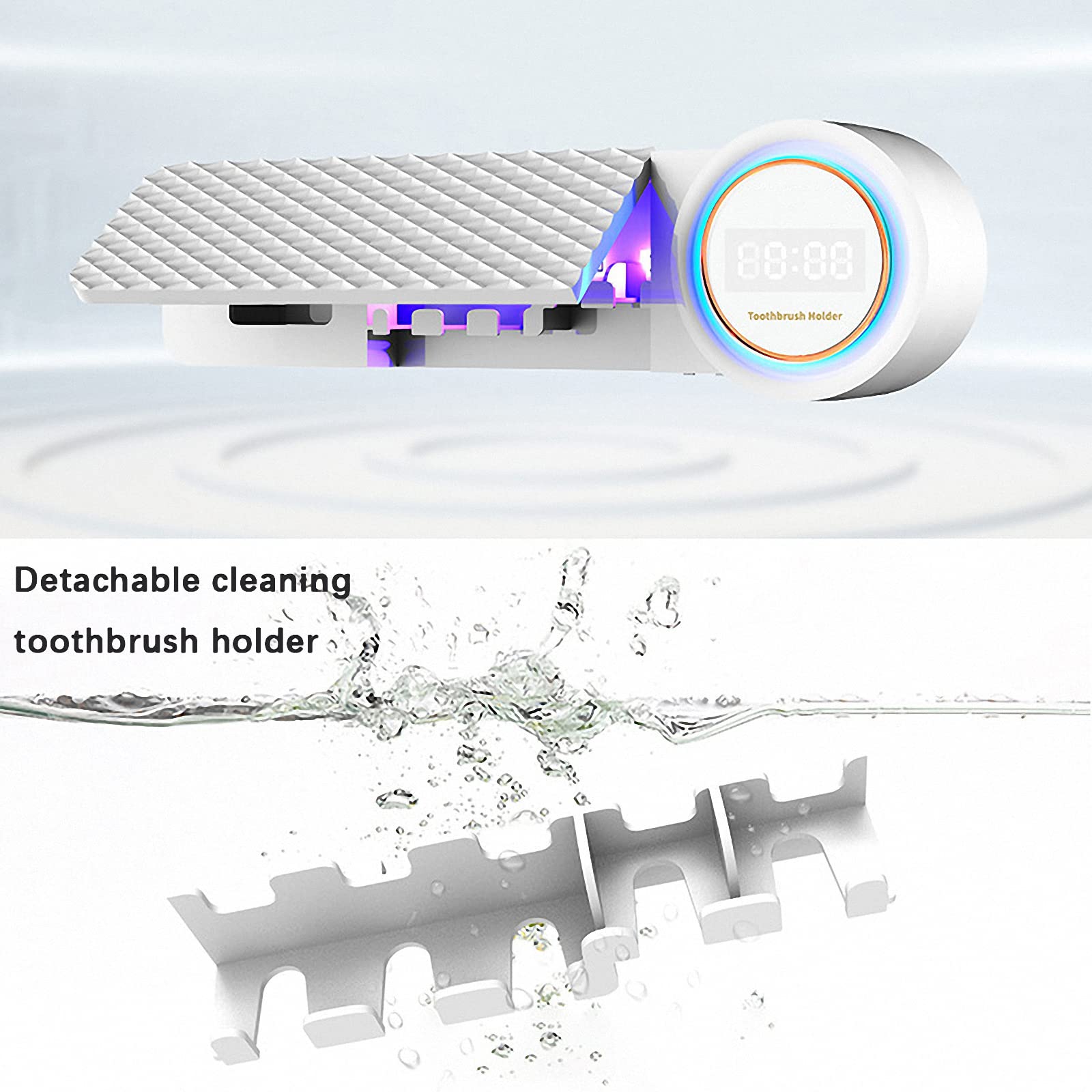 Portaspazzolino con sensore Intelligente con spremi dentifricio, mensola per spazzolino Elettrico a Parete con Asciugatura Senza Fori con luci ambientali+Display Digitale
