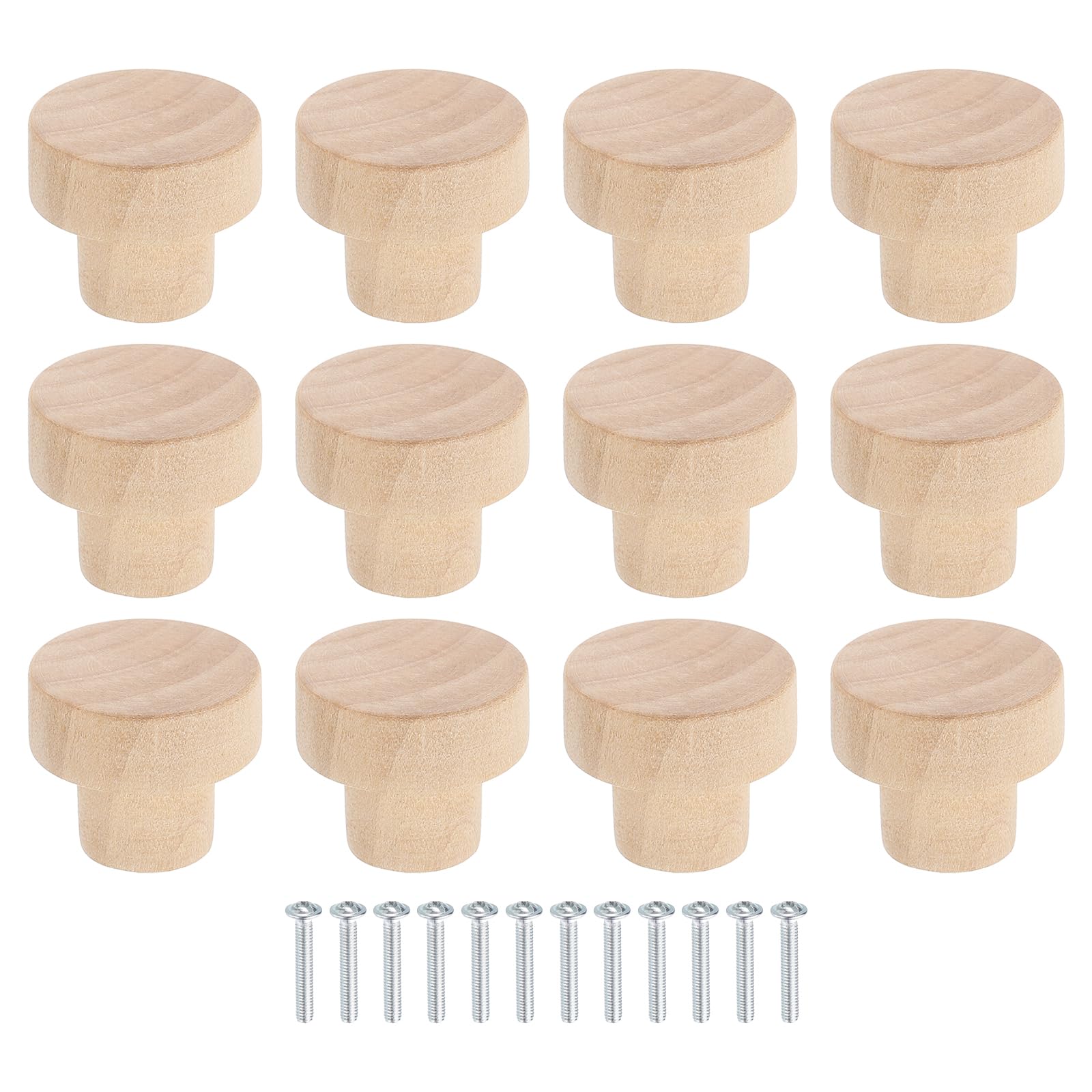 Boutons de tiroir ronds en bois massif 28mm avec vis de fixation incluses