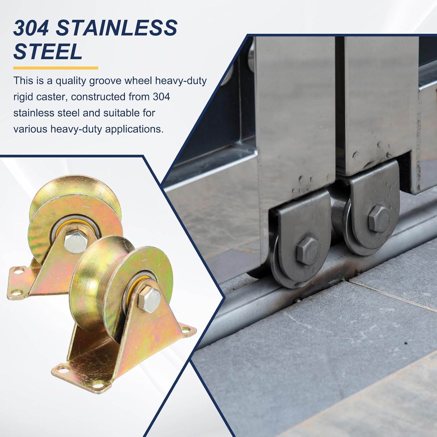 MECCANIXITY 4Pack U Groove Wheel, 2" Dia. Steel Sliding Gate Wheels Loading 440 lbs Rigid Caster with Bracket for Inverted Track Rolling Gate Industrial Machines Wire Rope Rail, Colored Plated