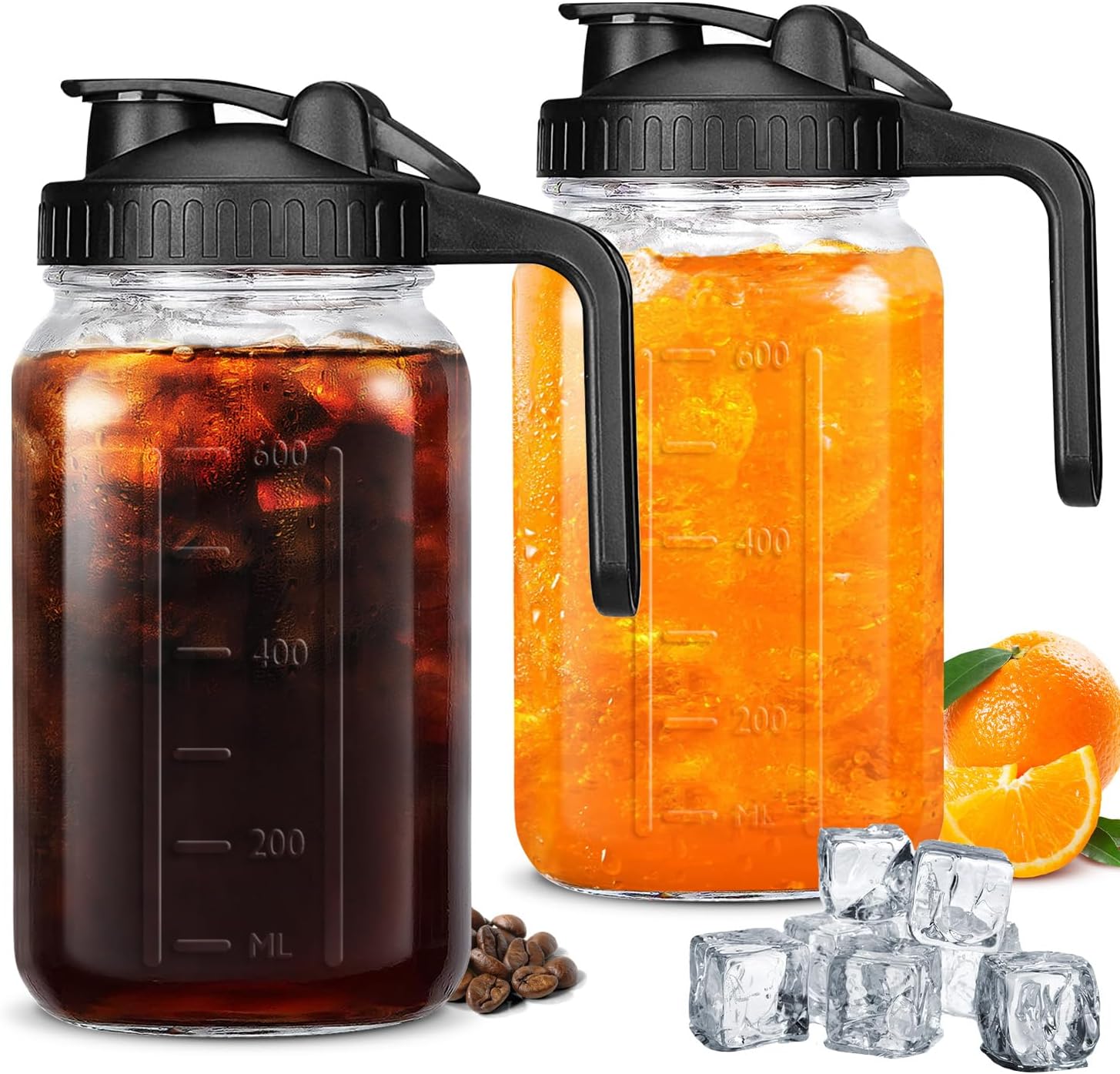 Amazon.com: Nevfiro Mason Jar Pitcher with Pour Spout Handle Lid, 2Pack ...