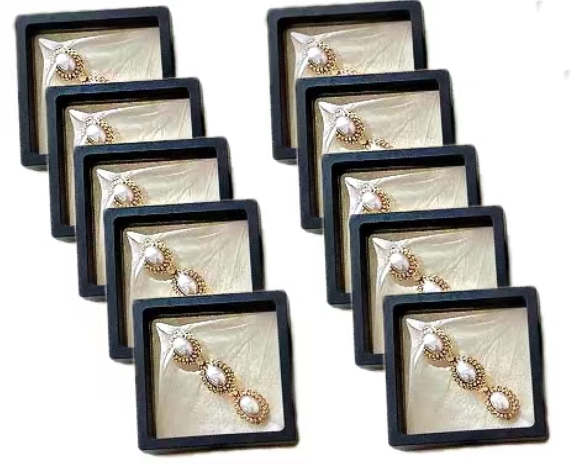 10 PCS Jewelry Box Storage Holder Plastic With Portable Travel Clear Jewelry Organizer, 3D Floating Frame Display, Stackable Jewelry Storage Case for Rings Earrings Bracelets Gift Box, Black