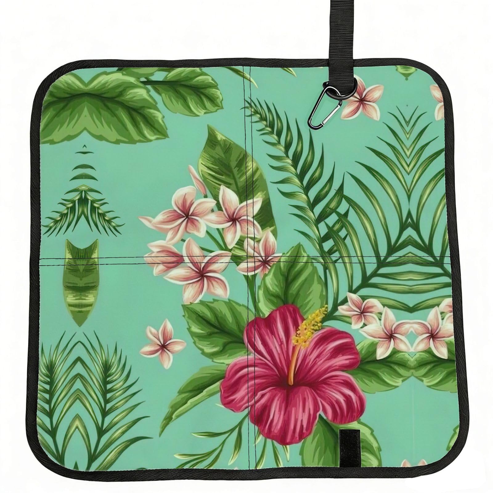 DIEzig Hawaiian Tropical Leaves Flowers Printed Compact Foldable Sitting Pad Oxford Base, Portable Cushion for Fishing Sports Events