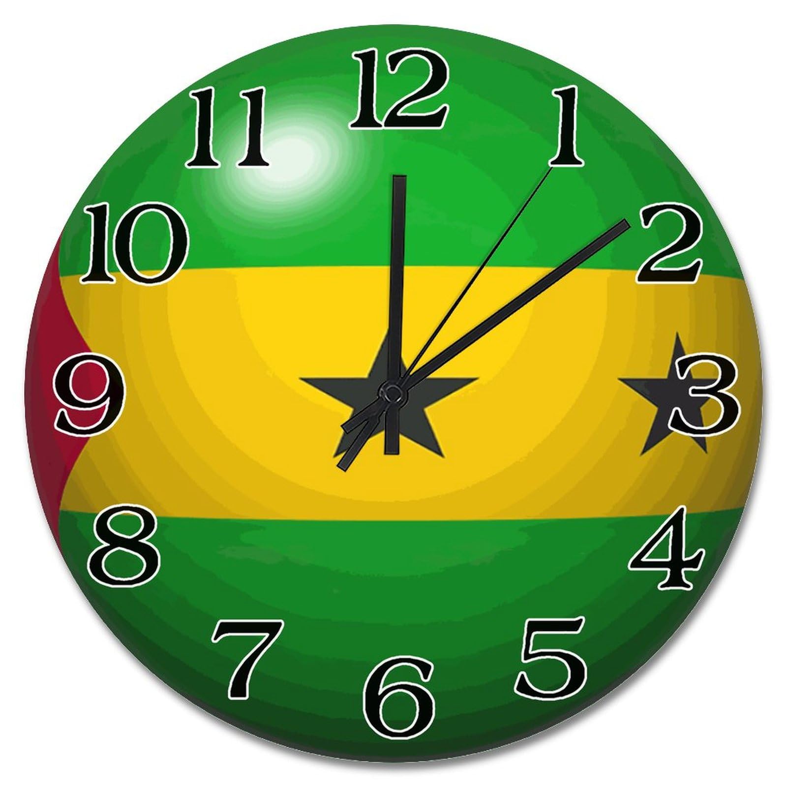 Horloge murale Sao Tomé-et-Principe 25,4 cm ronde 3D à piles pour salon