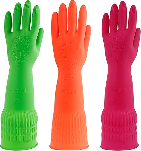 3 pares de guantes de goma para lavar platos, guantes de limpieza de goma, guantes de cocina reutilizables para el hogar, impermeables