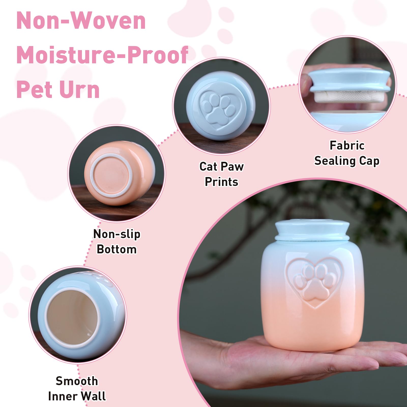 Urna funeraria per animali domestici, urna commemorativa in ceramica con sigillo in tessuto non tessuto a prova di umidità, per ceneri di cani e gatti, ideale per commemorazioni, funerali e