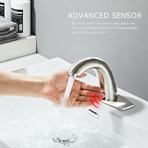 Miniatura 2 de Grifo de baño sin contacto con sensor de movimiento manos libres con mezclador de temperatura, batería o enchufable, grifo de tocador inteligente