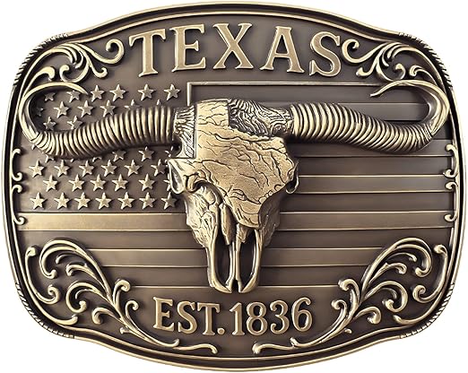 Cowboy Belt Buckle for Men Women Vintage Rodeo Texas Map 1836 Longhorn bull Western Belt Buckles