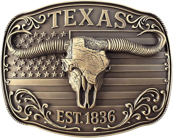 Cowboy Belt Buckle for Men Women Vintage Rodeo Texas Map 1836 Longhorn bull Western Belt Buckles