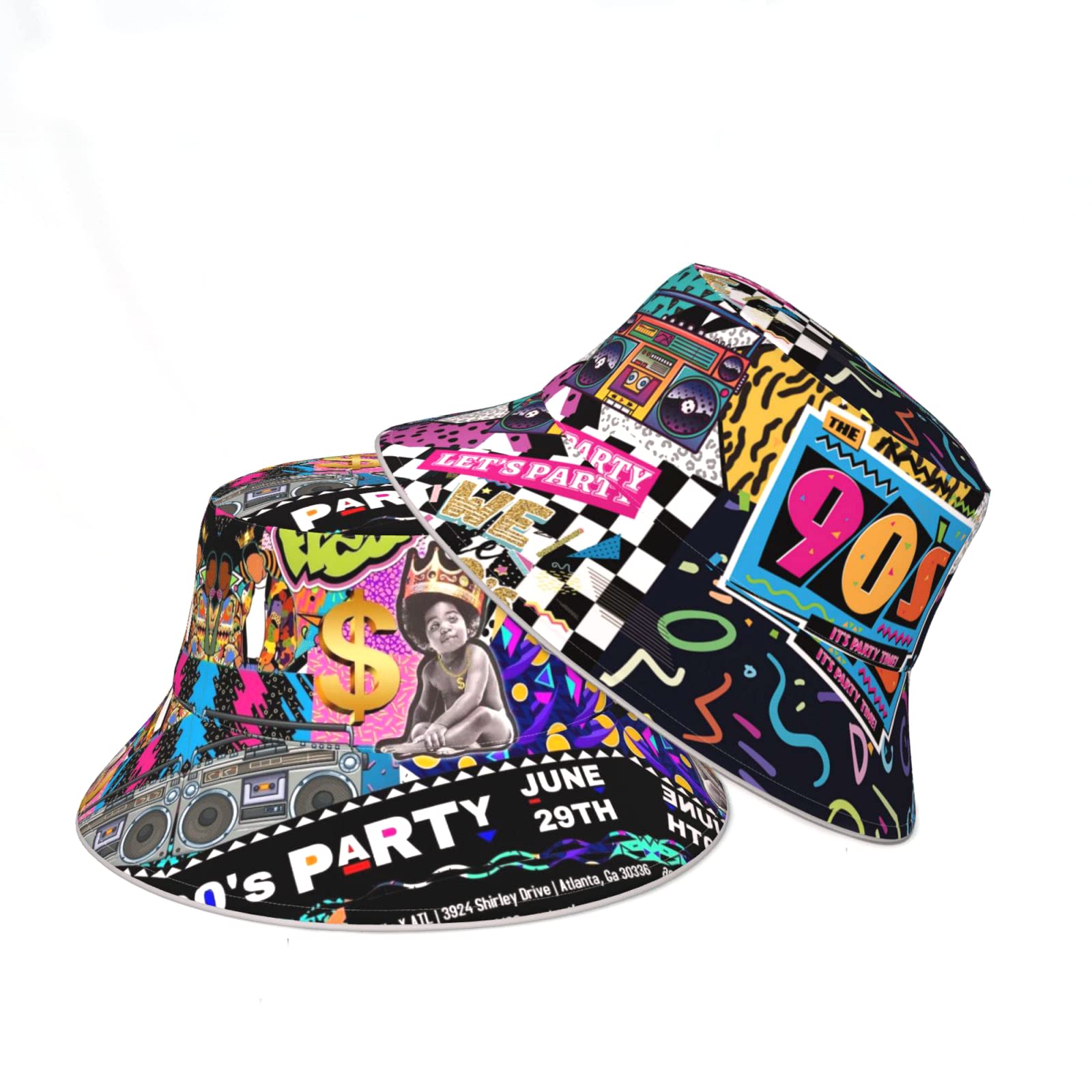 LONEAFunny Retro 80s 90s Bucket Hat Packable Summer Sun Hats Outdoor Fisherman Cap for Unisex Women Men Teens (2 Packs)