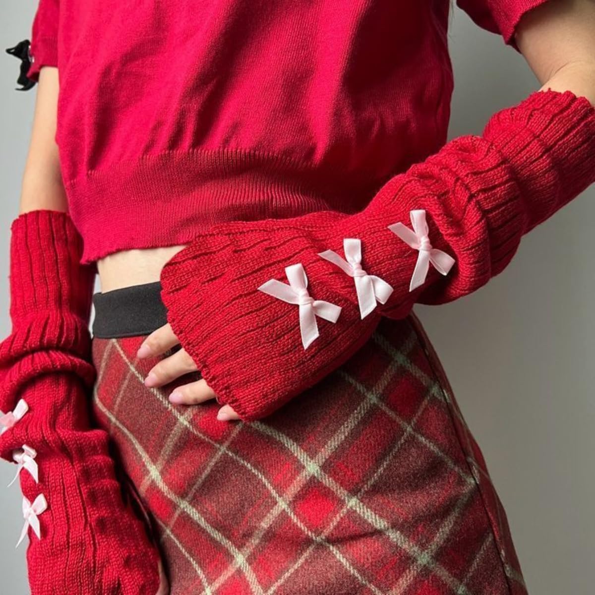Women's Cute Y2K Arm Warmers Kawaii Knitted Arm Sleeve Fashion Gothic Punk Style Fingerless Sleeve - Image 7