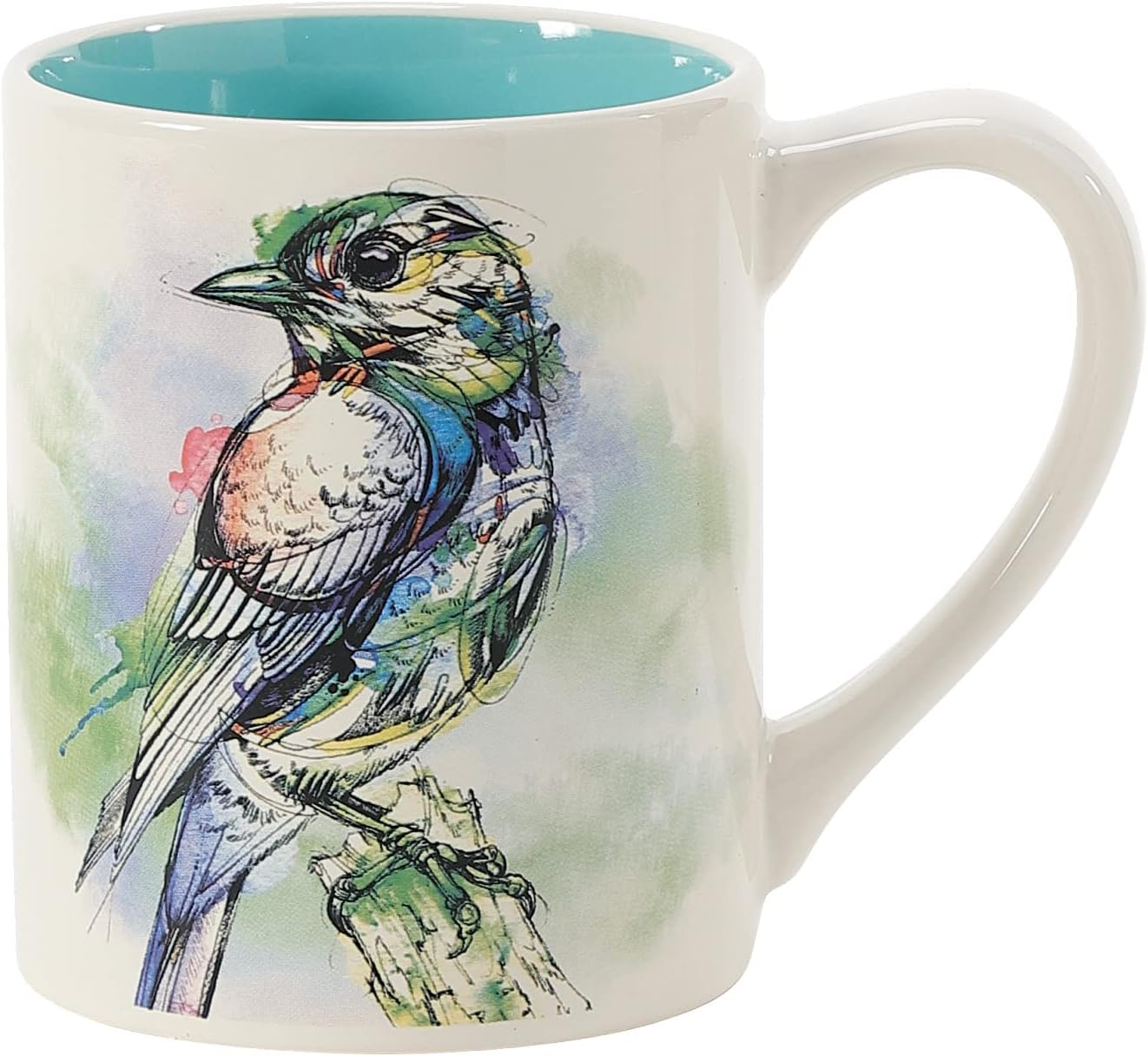 Enesco Izzy and Oliver Watercolors by Abby Diamond Teal Bird Coffee Mug, 14 Ounce, Multicolor