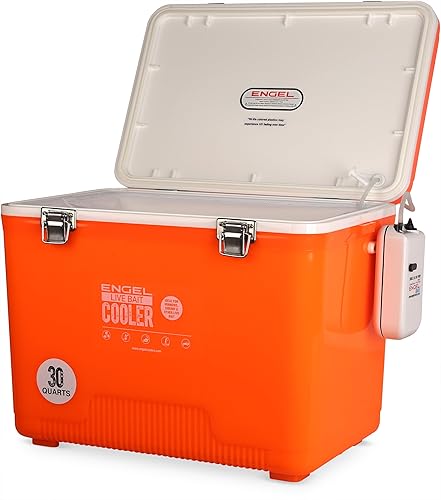 Miniatura 36 de ENGEL Caja seca aislada portátil para pesca con cebo vivo, enfriador hermético duro con bomba de aireador de velocidad de agua y red de tracción