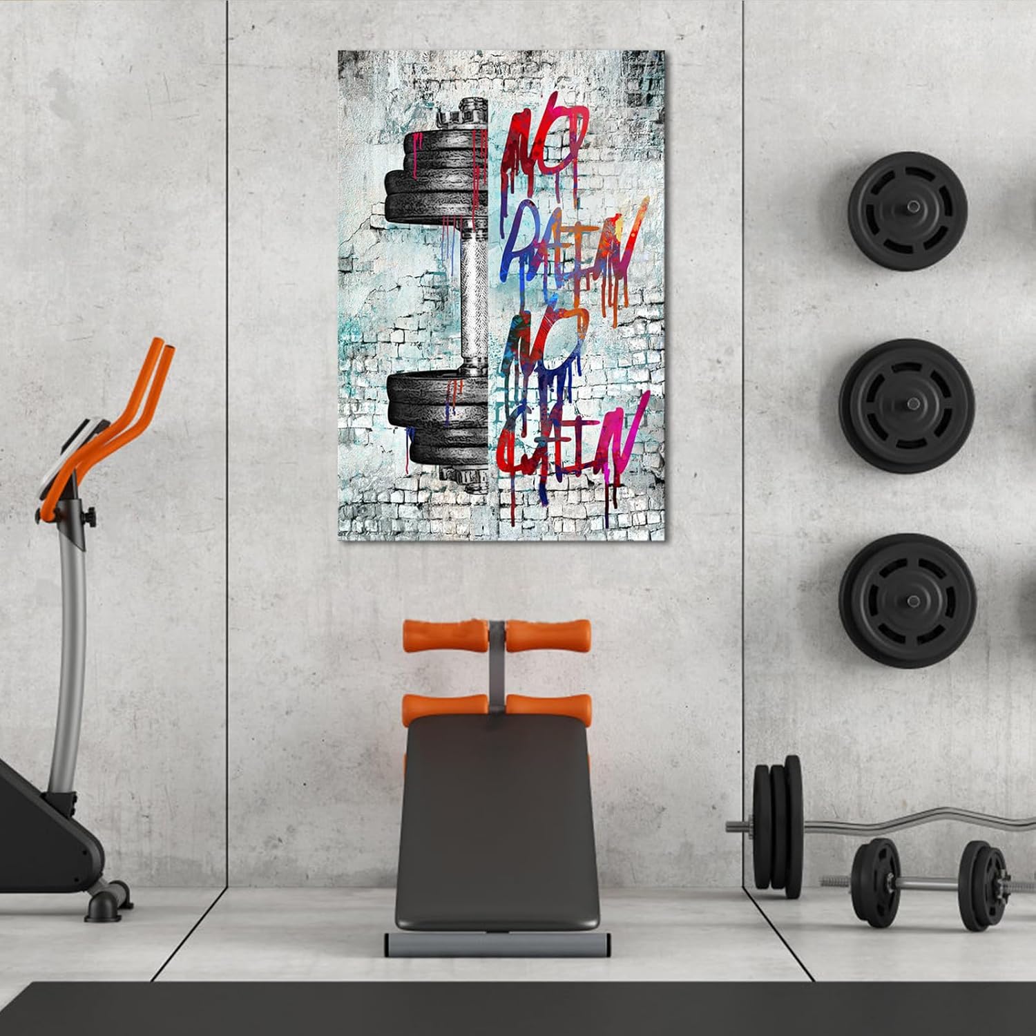 iHAPPYWALL Vintage Inspirational Fitness Quotes Wall Art No Pain No Gain Dumbbells Gym Sport Picture for Home Bodybuilding Room Bedroom Decor Ready to Hang 24x36inch (Grey) - Image 4