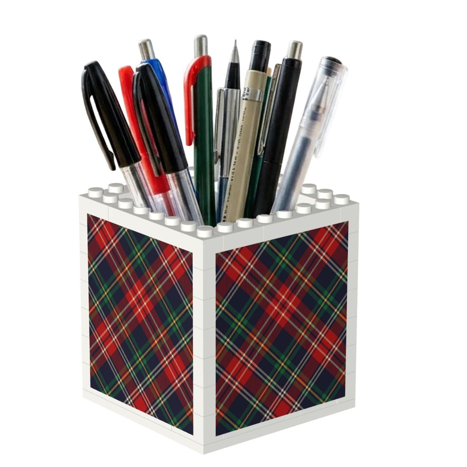 Poadnly Tartan Plaid, Pen Pot Pencil Holder for Office Home School, Compact Desk Organiser for Office Stationery