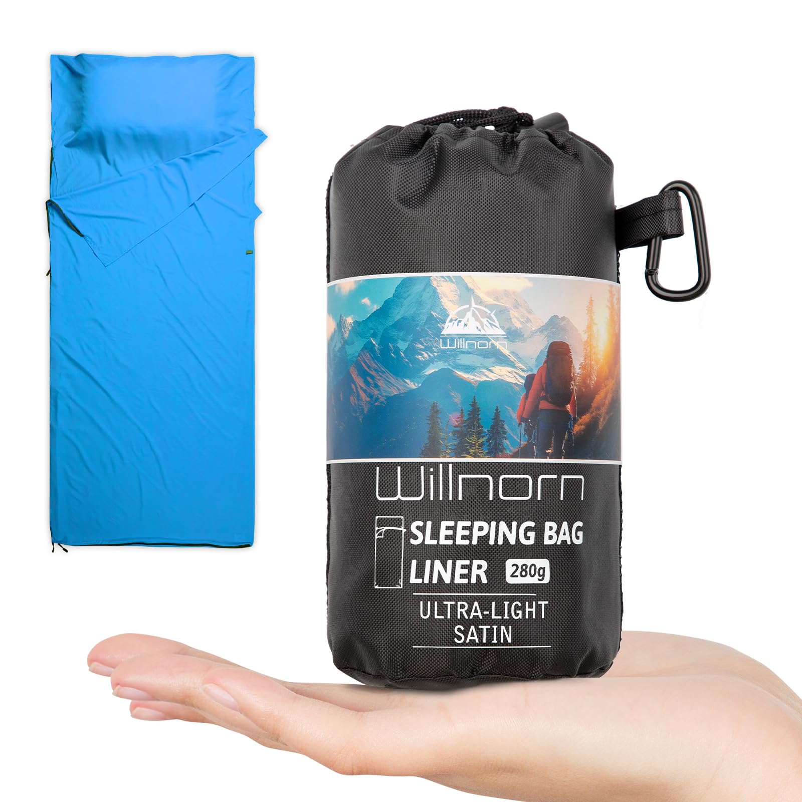 WILLNORN Sleeping Bag Liner- Travel Sheets for Hotel Soft Satin Camping Sheet-Ultralight Hut Sleeping Bag,280g Silky Sleeping Bag Liners for Travel Business Trip